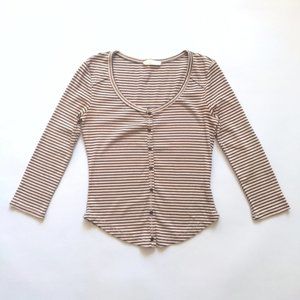 Striped Henley Button Front Thermal Shirt Three Quarter Sleeve Small NWOT